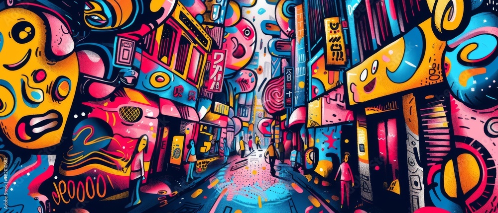 Tokyo Japan, vibrant and alive, is illuminated by colorful graffiti