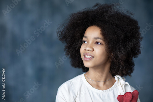 Beautiful closeup portrait of smiling happy afro-american girl