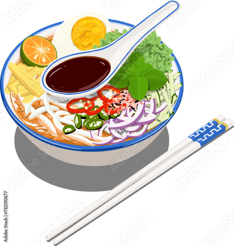 Vector Hand Drawn Illustration Laksa Penang