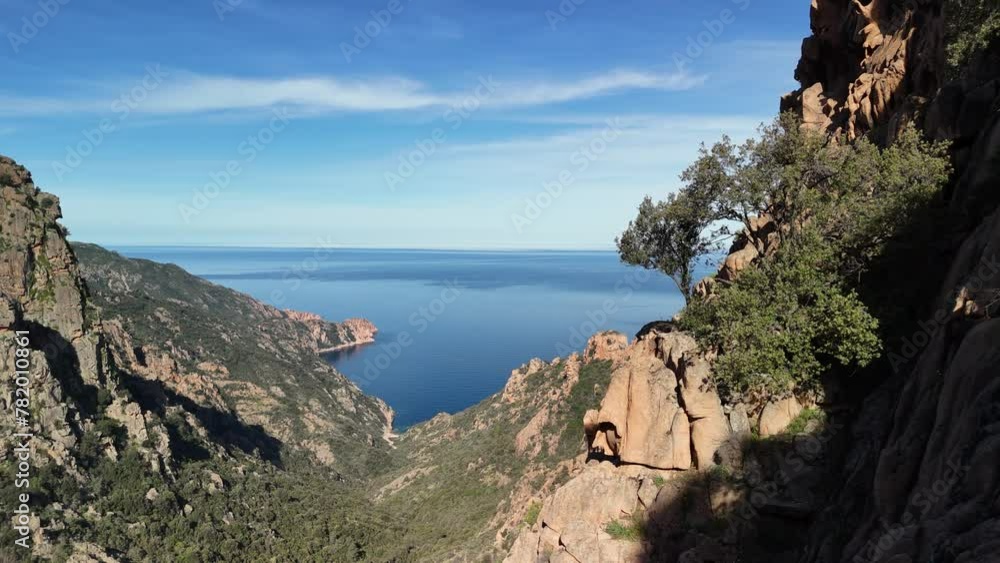 Aerial view of Calanques of Piana. Drone views in Mediterranean sea by heritage. Aerial view of Calanques of Piana. Drone views in Mediterranean sea by heritage.