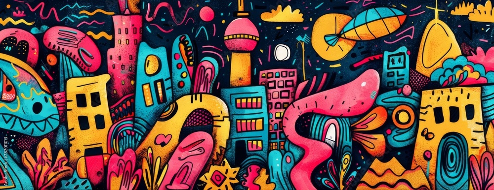 Obraz premium Vibrant City graffiti colorful background