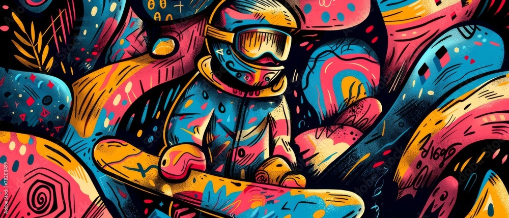 Vibrant snowboarder graffiti colorful background