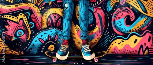 Vibrant skateboarder graffiti colorful background