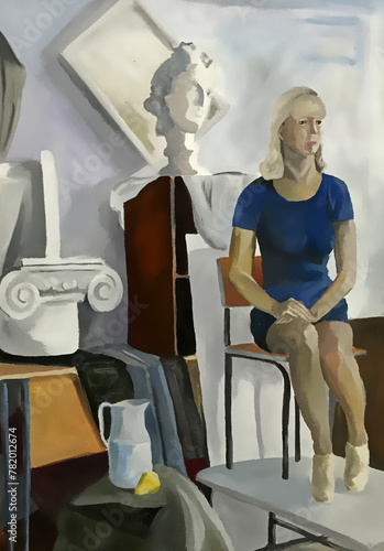 woman with sculptures 