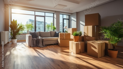 Cardboard boxes for moving into a new apartment building