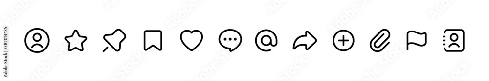 Social media interface icon set in line style. like, unlike, comment, share, message, thumb, favorite, bookmark, and save simple black style symbol sign for apps and website, vector illustration. Social media interface icon set in line style. like, unlike, comment, share, message, thumb, favorite, bookmark, and save simple black style symbol sign for apps and website, vector illustration.
