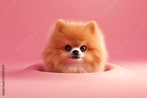 Cute Pomeranian out of the hole