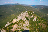 Cathar castle Perapertusa, located in Occitania, Pyrenees, France..