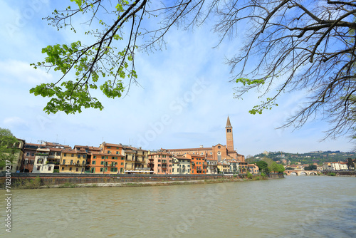 Panoramic view to to the Verona city and Adige rvier, Veneto, Italy
