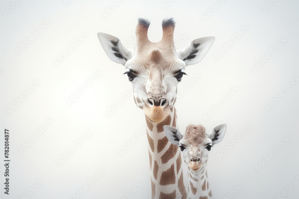 Obraz premium Mother and baby giraffe isolated on white background