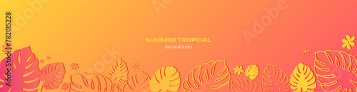 Colorful summer banner, background with tropical plant leaves. Vector illustration