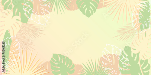 Summer banner with tropical leaves. Tropical background. Vector illustration in pastel colors