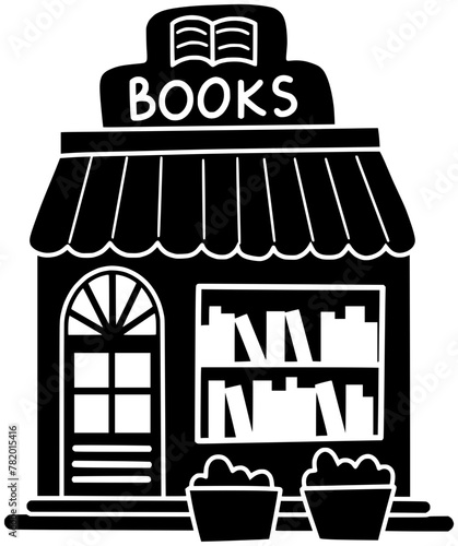 book illustration library silhouette store logo literature icon black education bookstore knowledge shelf study bookshelf school university outline stack shape science research information for vector 