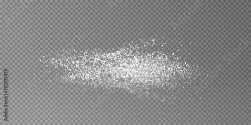 Set Design element for kitchen, bakery, advertising, video. Powder sugar explosion or splash png, falling flour, salt powder falling gently. Top view 3d effect	
