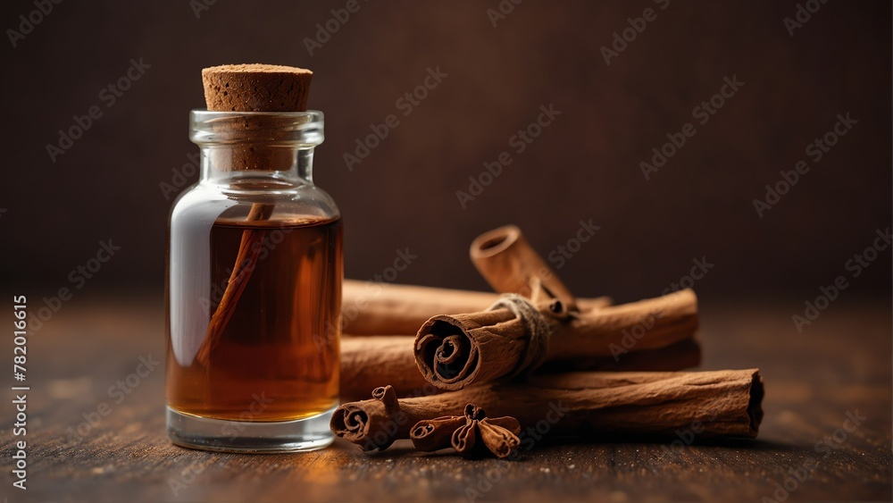 cinnamon background with aroma therapy massage essential oil bottle from Generative AI cinnamon background with aroma therapy massage essential oil bottle from Generative AI