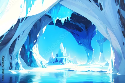 ファンタジーゲームRPG背景　雪と氷の洞窟