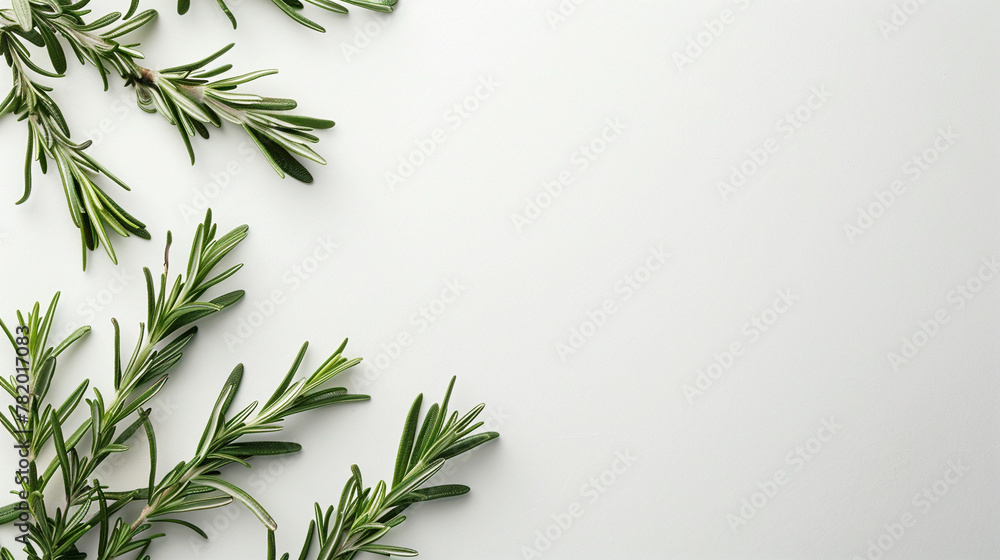 Portion of fresh Rosemary, background, top view, copy space
