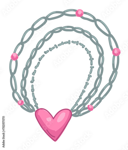 Silver chain necklace with pink heart pendant