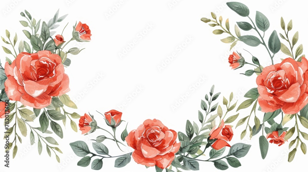 Floral Patterns: A vector illustration of a floral wreath, with roses and leaves intertwined to form a circular design