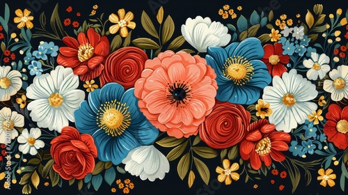 Floral Patterns: A vector illustration of a bouquet of flowers, including roses, daisies, and tulips