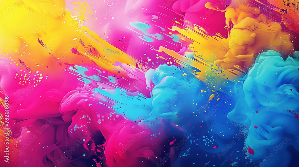 A colorful explosion of paint with a rainbow of colors. colors are vibrant, creating a sense of energy, excitement. is abstract and artistic. vibrant colors and engaging patterns that spark creativity