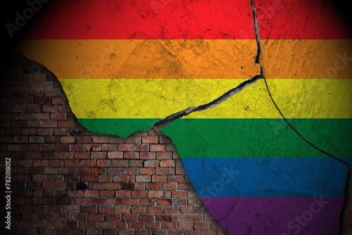 Vászonkép Broken walls depict rainbow flags.