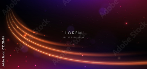 Abstract futuristic glowing neon orange light ray on dark background with lighting effect.
