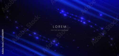 Futuristic glowing neon blue light ray on dark blue scene background with lighting effect.