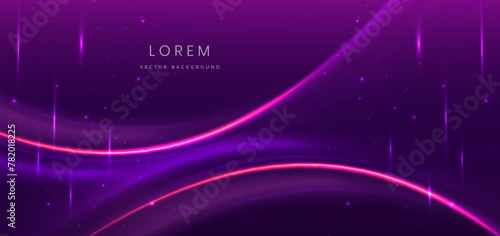 Abstract futuristic curved glowing purple light lines on dark purple background.