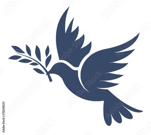 Logo of Flying Peace Dove With Olive Branch in the Beak on White Background