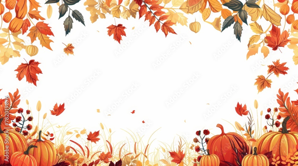 Seasonal Borders: A vector illustration of a border with leaves and pumpkins