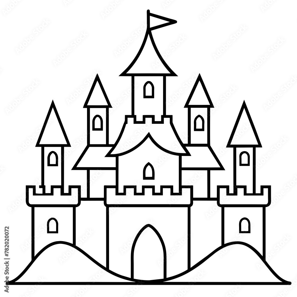 fairy tale castle colouring book white background -Vector illustration