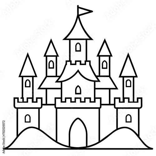 fairy tale castle colouring book white background -Vector illustration