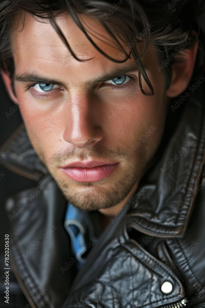 The romantic hero - beautiful young man - bad guy,masculine,sporty, wearing leather, dark hair,blue or grey eyes, atractive smile The romantic hero - beautiful young man - bad guy,masculine,sporty, wearing leather, dark hair,blue or grey eyes, atractive smile