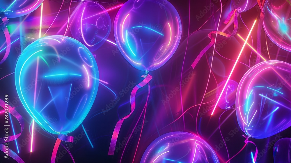 New Year Party Moment: Colorful Balloons Intertwined with Party Lights, Stunning Scene