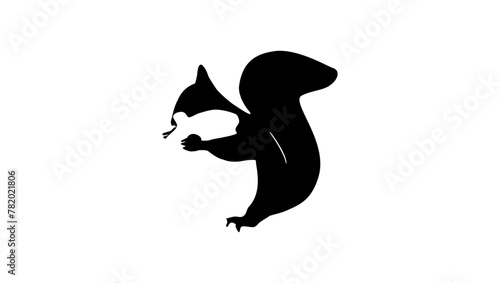 Squirrel And Nut,  black isolated silhouette
