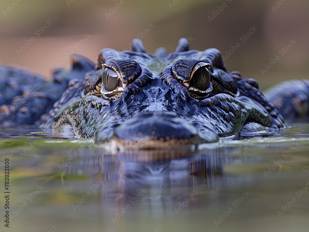Obraz premium Crocodile Lurking Just Below the Water s Surface Eyes and Nostrils Barely Visible in Closeup