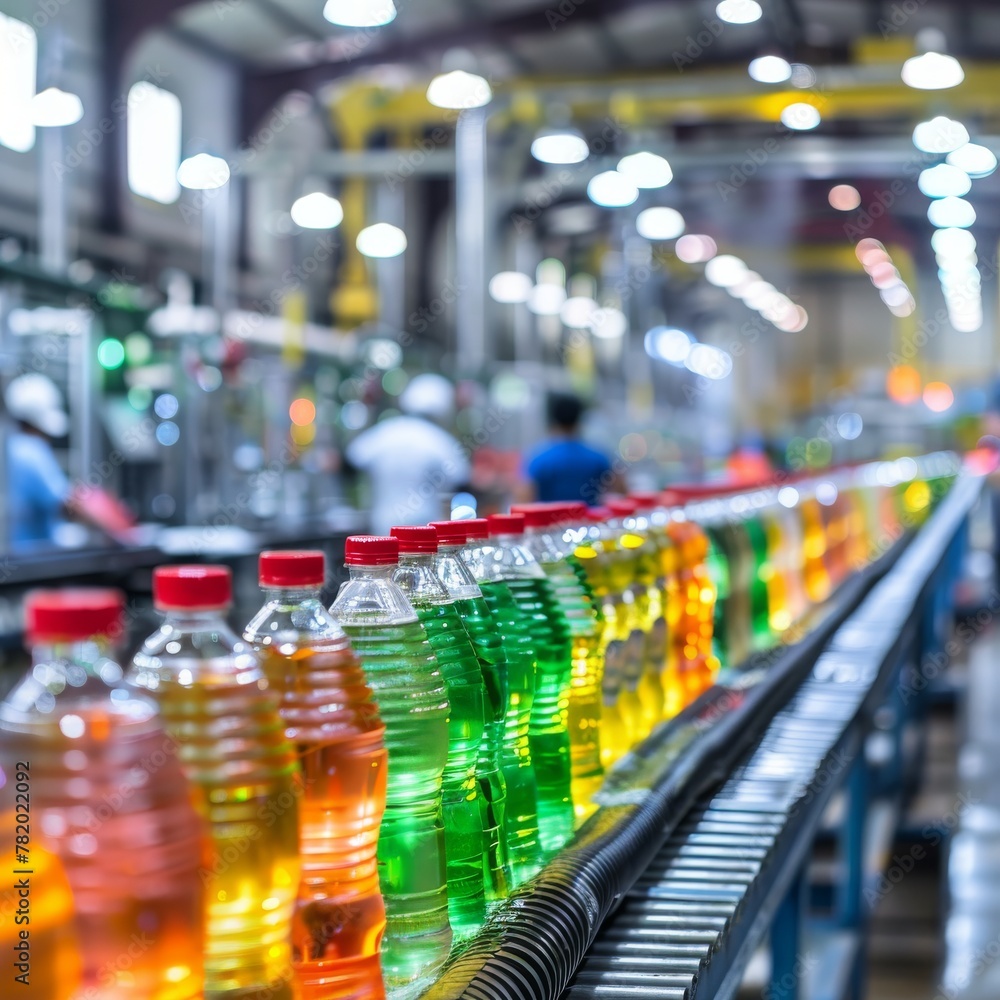 China Drinks Plant, Drink Production with Working People on Blurred Background, Drinks Manufacturing