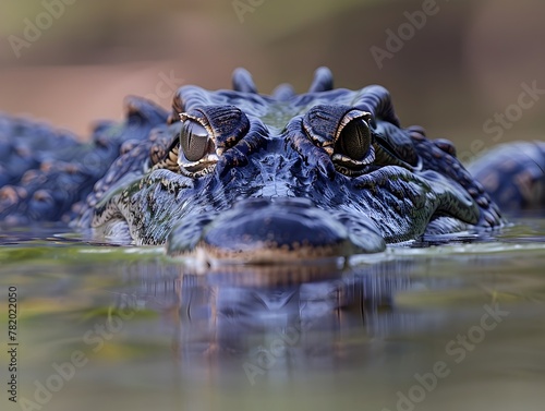 Crocodile Lurking Just Below the Water s Surface Eyes and Nostrils Barely Visible in Closeup