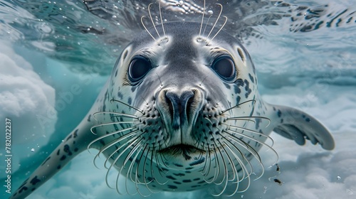 Leopard Seal Hunting Beneath the Ice Showcasing Polar Ecosystem Predator Prey Dynamics in Close Up