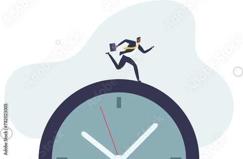 Time run out, deadline or hurry to go to the office late,businessman run fast on time run out clock.flat vector illustration.
