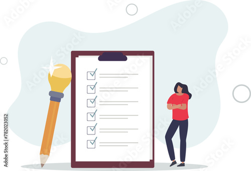 Survey or feedback opinion, checklist of completion or questionnaire form,flat vector illustration.