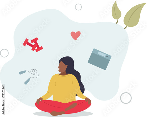 young woman sitting in lotus position. concept of diet and sports activities.flat vector illustration.