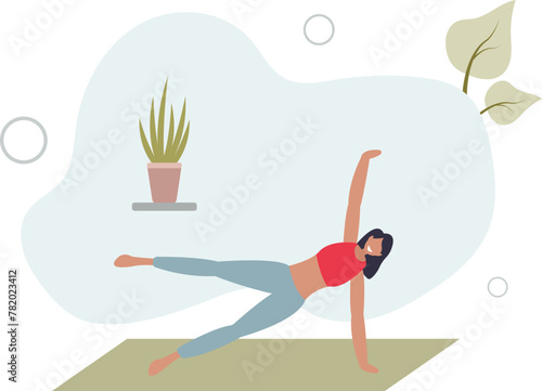 young woman smiling practicing yoga. healthy body concept.flat vector illustration.