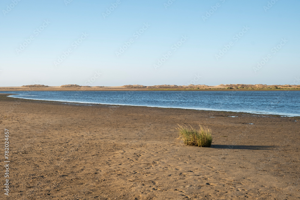 Landscape of the tide going down on a beach in the province of Huelva.