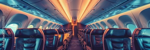 Aircraft Saloon, Comfortable Passenger Seats, Airplane Chairs, Air Board, Generative AI Illustration photo