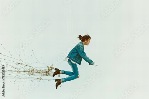 Defying Gravity: Woman Leaps Into Air with Dynamic Energy - Inspirational Banner photo