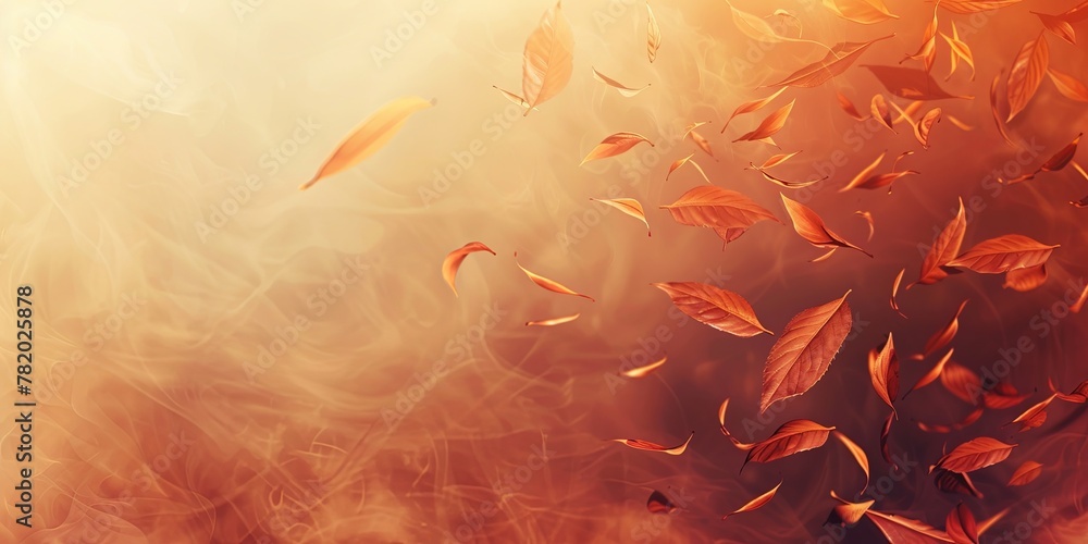 Fototapeta premium Minimalist abstract autumn leaves background with foggy wind. 3D rendering. AI Image