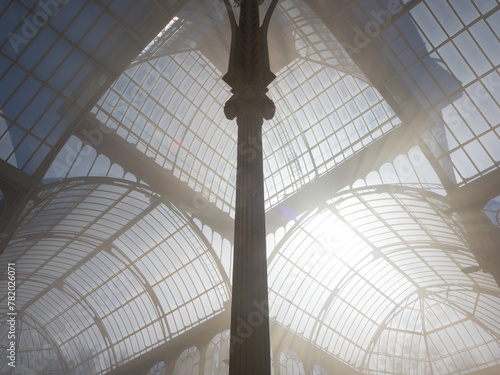 Tall Pole With Clock at Palacio De Cristal, Madrid