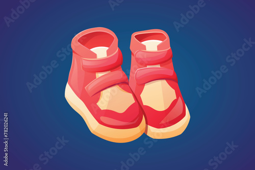 A pair of red children's boots or sneakers with Velcro. Vector isolated cartoon illustration of shoes.